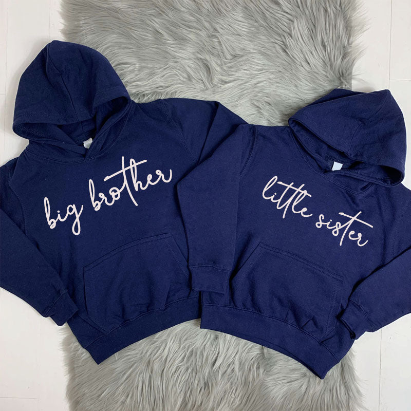Big Brother Little Sister Matching Script Hoodies MRK X